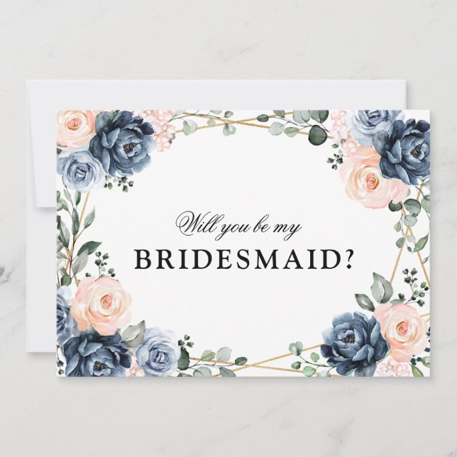 Dusty Blue Peach Blush Werden Sie meine Bridesmaid Einladung (Vorderseite)