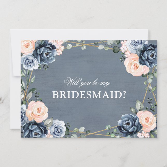 Dusty Blue Peach Blush wird meine Bridesmaid sein Einladung (Vorderseite)