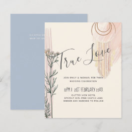 Dusty Blue Peach BOHO Einladung Hochzeit