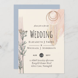 Dusty Blue Peach BOHO Einladung Hochzeit