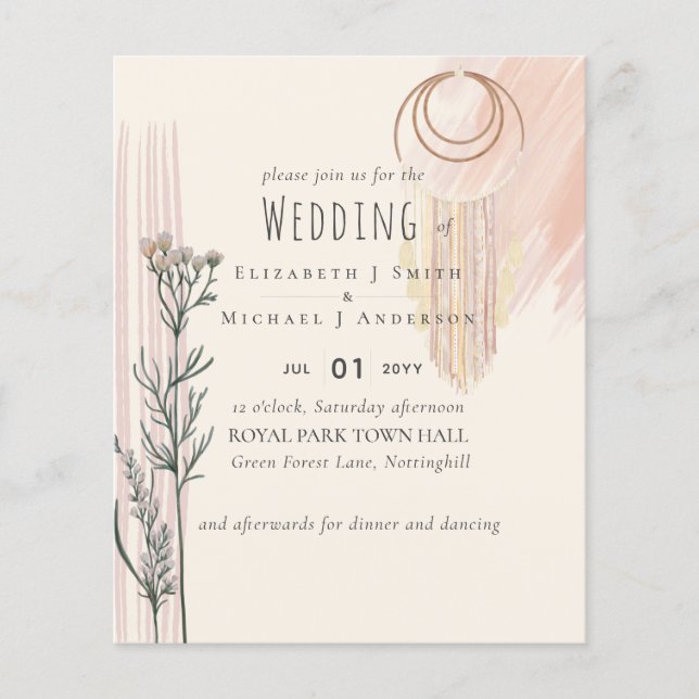 Dusty Blue Peach BOHO Einladung Hochzeit Flyer (Vorne)