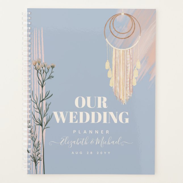 Dusty Blue Peach Boho Wedding Planer (Vorderseite)