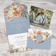 Dusty Blue Peach Floral All-in-One Einladung