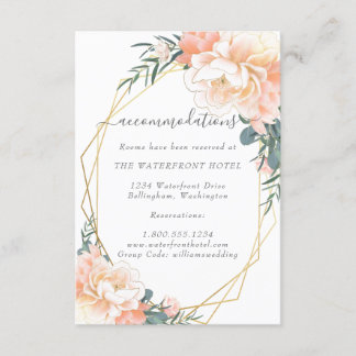 Dusty Blue Peach Floral Gold Hochzeitsunterkunft Begleitkarte