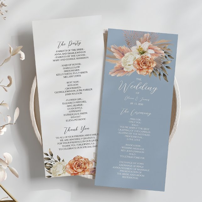 Dusty Blue Peach Floral Wedding Programm (Von Creator hochgeladen)