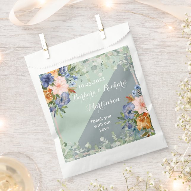 Dusty Blue Peach Green Wedding Geschenktütchen (Ausgeschnitten)