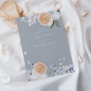 Dusty Blue & Peach Modern Elegante Hochzeit Einladung