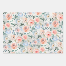 Dusty Blue & Peach Pink Peony Garden Geschenkpapier Set