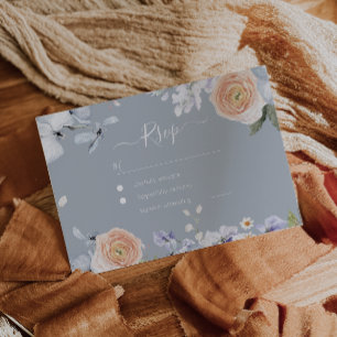 Dusty Blue & Peach Wedding Response RSVP Card Karte