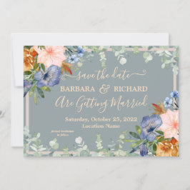 Dusty Blue Peach Wedding Rett Date Einladung