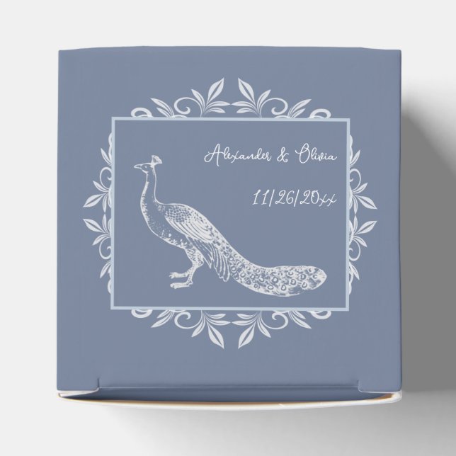 Dusty Blue Peacock Blüh Gastgeschenk Hochzeit Box Geschenkschachtel (Oben)