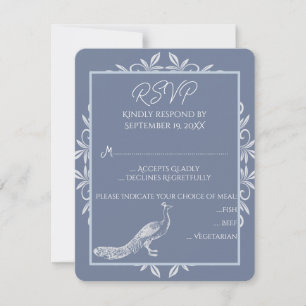 Dusty Blue Peacock Blüh Wedding RSVP Card