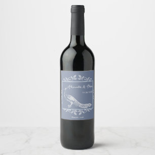 Dusty Blue Peacock Blüh Wedding Wine Label Weinetikett
