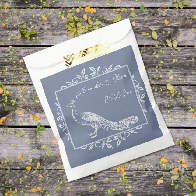 Dusty Blue Peacock Geblüht Gastgeschenk Hochzeit B Geschenktütchen (Dusty Blue Peacock Flourish Wedding Favor Bags)
