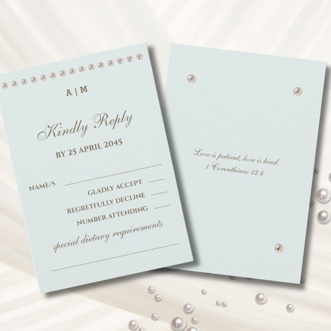 Dusty Blue Pearl Christian Wedding RSVP Card  (Von Creator hochgeladen)