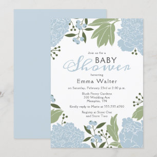 Dusty Blue Peonies Baby Shower Einladung