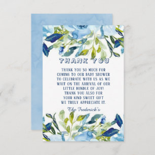 Dusty Blue Peonies Boy Baby Shower Dankeskarte