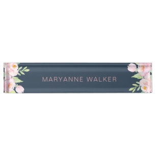 Dusty Blue Peonies Personalisiert Desk Namplate Namensplakette