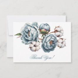 Dusty Blue Peony and Cotton Wedding Dankeskarte