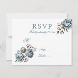 Dusty Blue Peony and Cotton Wedding RSVP Karte