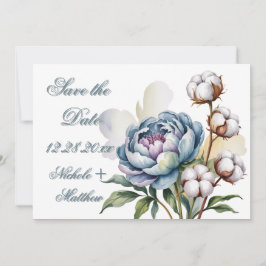 Dusty Blue Peony and Cotton Wedding Save The Date