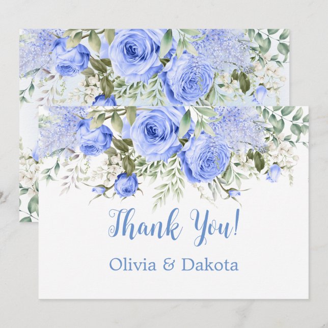 Dusty Blue Peony Blossom Chic Dankeskarten Einladung (Vorne/Hinten)