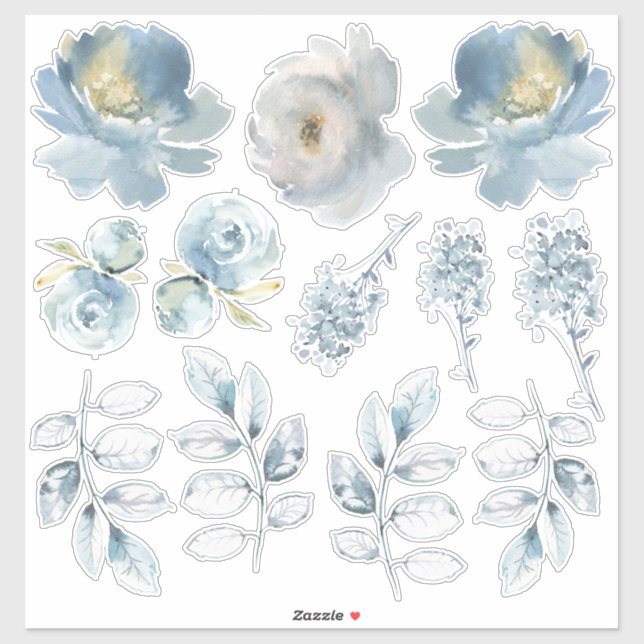 Dusty Blue Peony Bouquet Creator Set of Stickers Aufkleber (Blatt)
