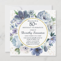 Dusty Blue Peony Floral 80. Geburtstagsparty