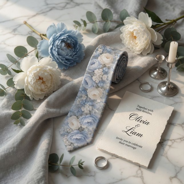 Dusty Blue Peony Floral Wedding Krawatte (Von Creator hochgeladen)
