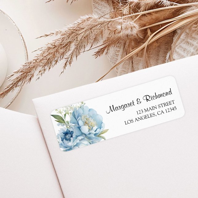 Dusty Blue Peony Floral Wedding Rücksendeadresse (Von Creator hochgeladen)