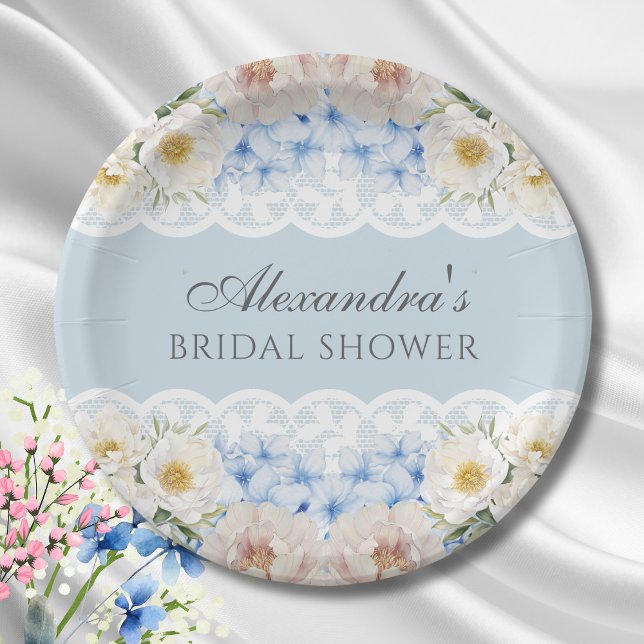 Dusty Blue Peony Hydrangea Brautparty Pappteller (Von Creator hochgeladen)