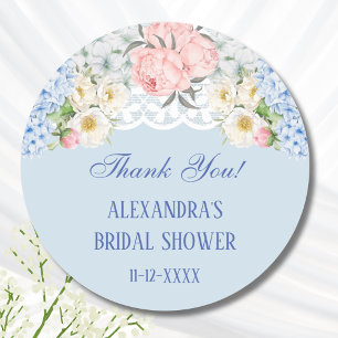 Dusty Blue Peony Hydrangea Brautparty Vielen Dank Runder Aufkleber