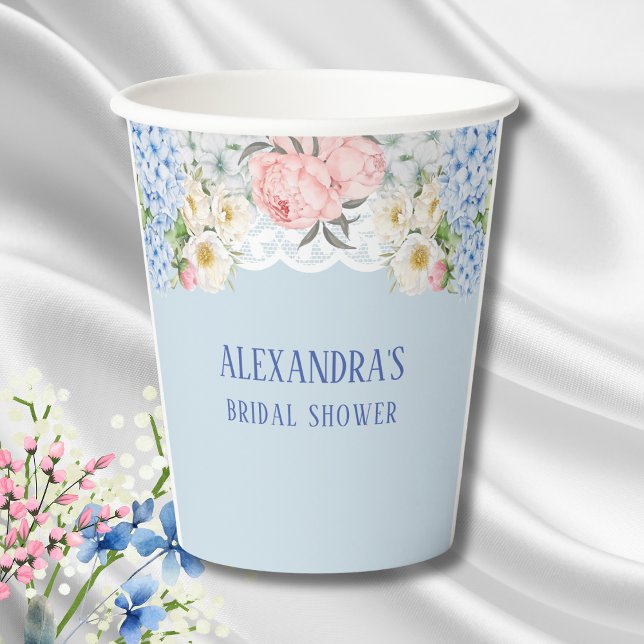Dusty Blue Peony Romantic Hydrangea Brautparty Pappbecher (Von Creator hochgeladen)