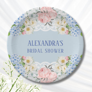 Dusty Blue Peony Romantic Hydrangea Brautparty Pappteller