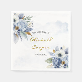 Dusty Blue Peony Rose Botanical Floral Wedding Na Serviette