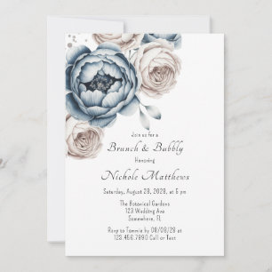 Dusty Blue Peony Rose & Glitzer Brunch & Bubbly Einladung