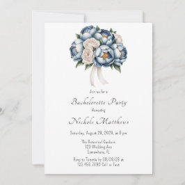 Dusty Blue Peony Rose & Glitzer Junggeselinnen-Abs Einladung