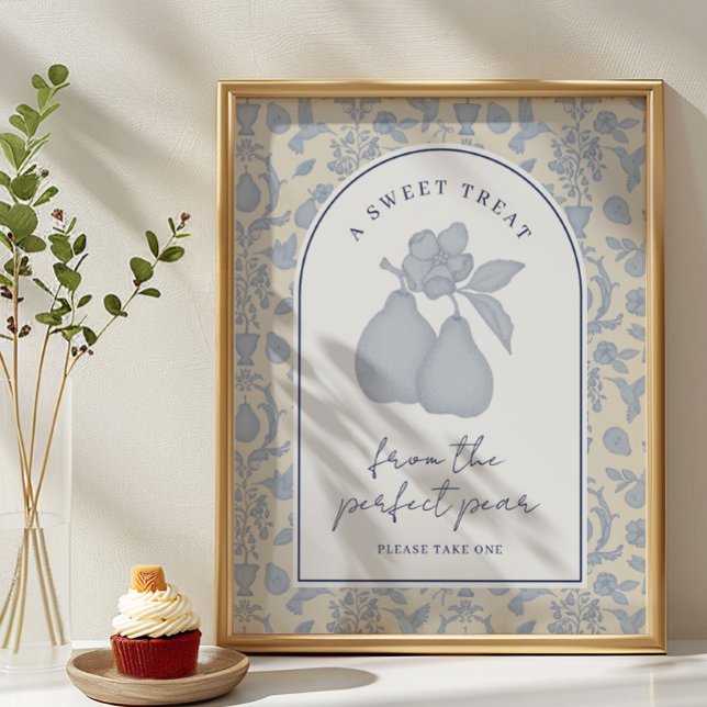 Dusty Blue Perfect Pear Brautparty Gefallen-Zeiche Poster (Sweet Treat Party Sign)