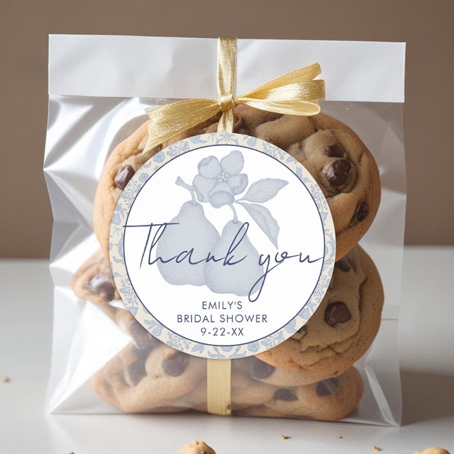 Dusty Blue Perfect Pear Brautparty Vielen Dank Runder Aufkleber (Thank You Favor Sticker)