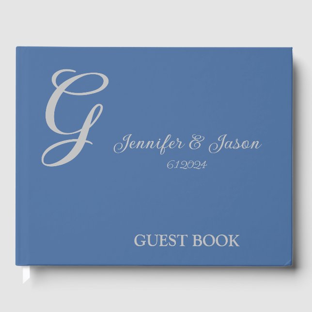 Dusty Blue Personalisiert Modern Wedding Guest Boo Gästebuch (Vorderseite)