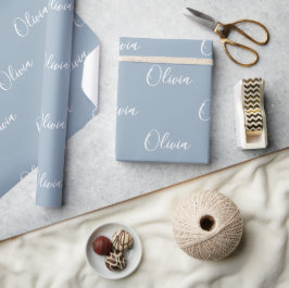 Dusty Blue Personalisiert Name Elegant Geschenkpapier