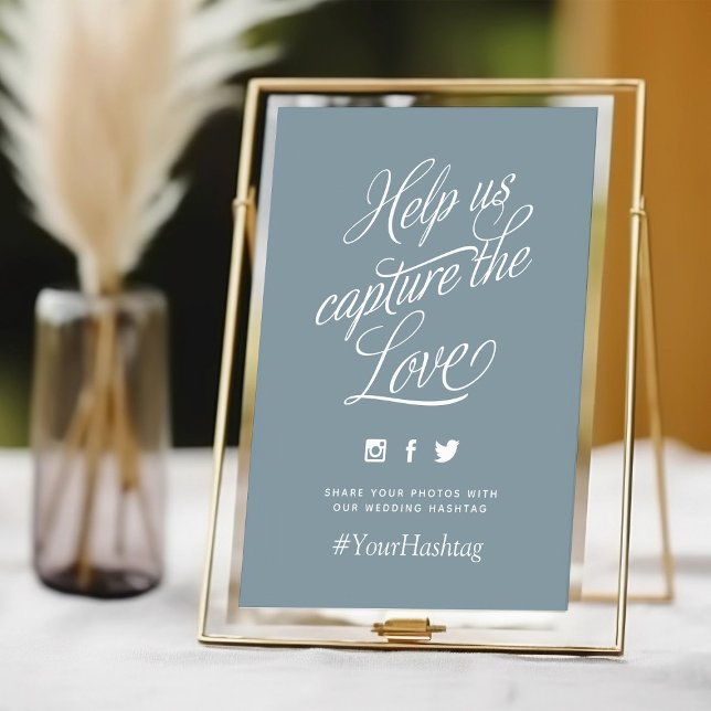 Dusty Blue Personalisiert Wedding Hashtag Sign (Von Creator hochgeladen)