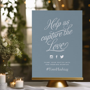 Dusty Blue Personalisiert Wedding Hashtag Sign Poster