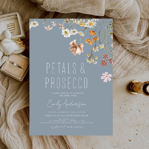 Dusty Blue Petals & Prosecco Brautparty Einladung