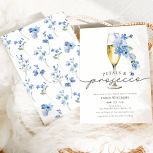 Dusty Blue Petals & Prosecco Brautparty Einladung