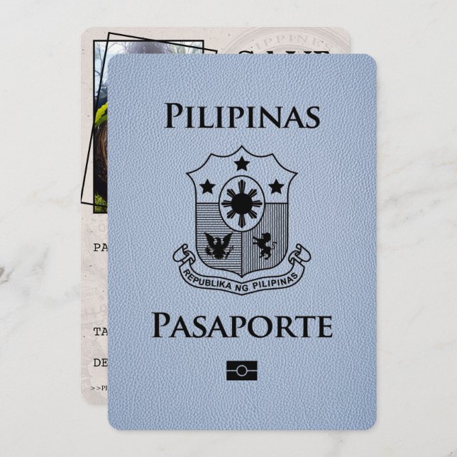 Dusty Blue Philippines Passport Save the Date (Vorne/Hinten)