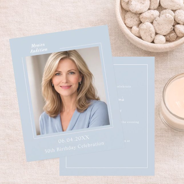 Dusty blue photo birthday invitation (Von Creator hochgeladen)