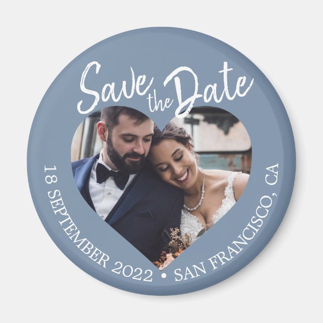 Dusty Blue Photo Modern Script Save the Date Magnet (Vorne)