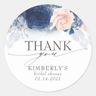 Dusty Blue Pink Blume Elegant Vielen Dank Runder Aufkleber