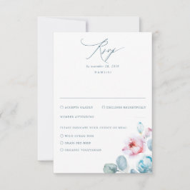 Dusty Blue Pink Blume Elegante Dreamy Wedding RSVP Karte